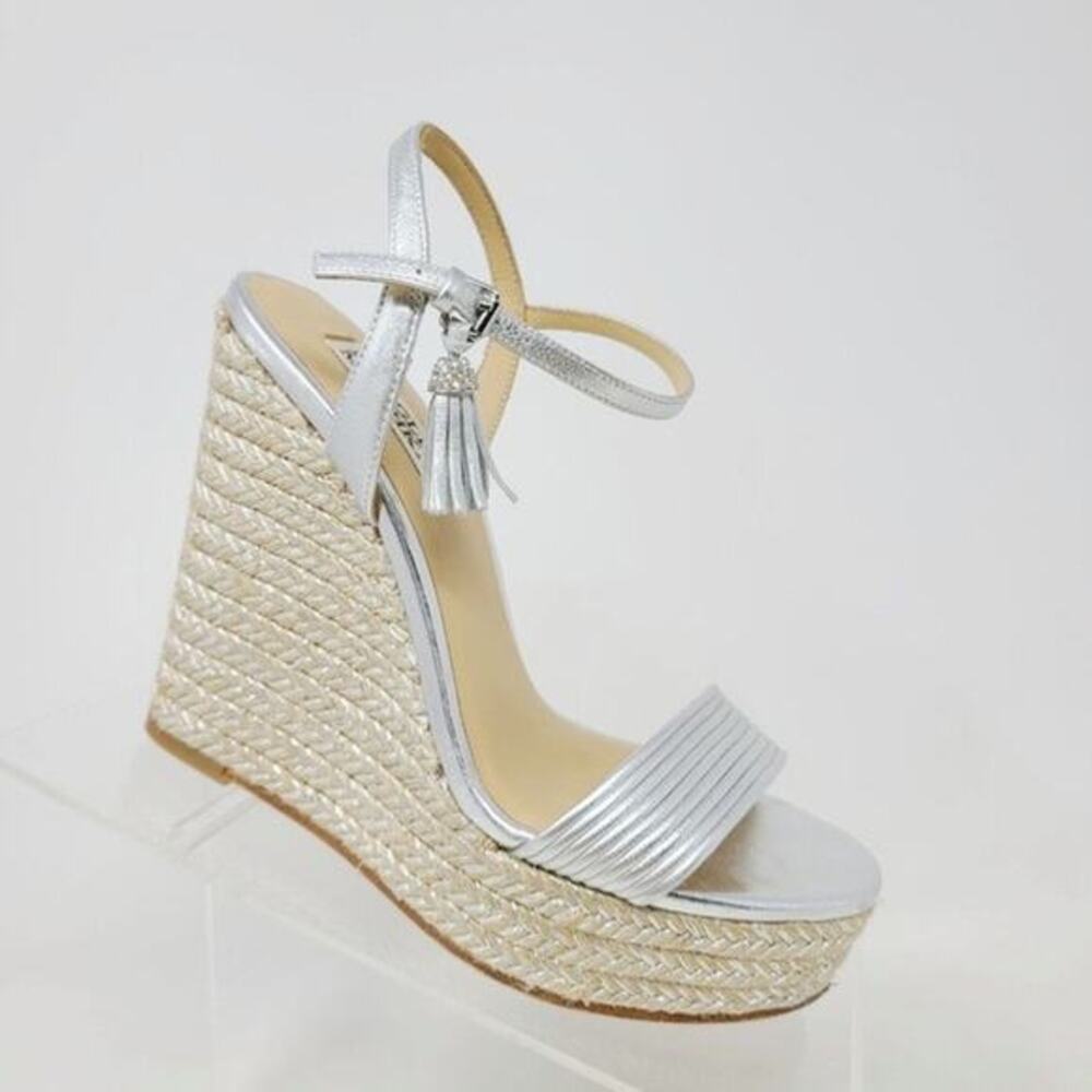 Badgley Mischka Women's Silver Wedding Espadrille Wedge Sandal Size 6.5‎